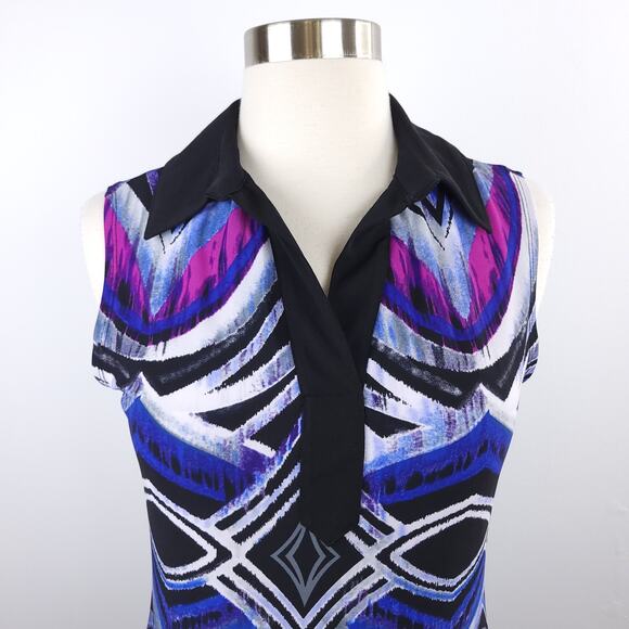 Saint Tropez West Sleeveless Jersey Collared Dress Size 4 Bright Blue Purple - Picture 2 of 8